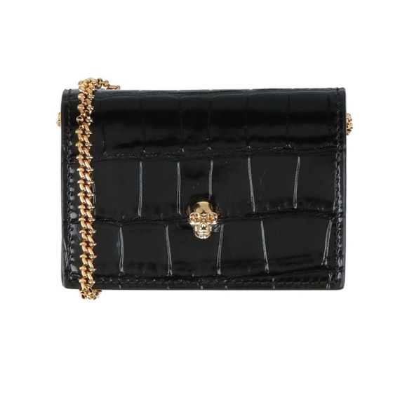 Alexander McQueen Handbags - Alexander McQueen Croc-Embossed Leather Card Holder On Chain Black